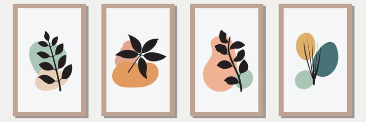 Botanical vector set of creative wall art with abstract shape, suitable for wall decoration,wall art,interior design, background,wallpaper, postcard and brochure design,  illustration
