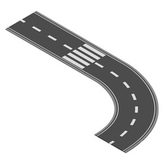 Fototapeta premium Isometric road element for highway city street map traffic creation. Asphalt part of road and route with curve