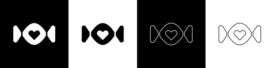 Set Candy icon isolated on black and white background. Happy Valentines day. Vector