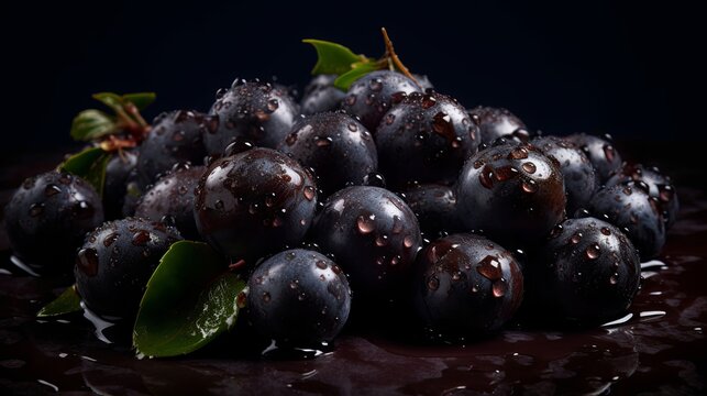 Fresh Jabuticaba Seamless Background with Glistening Droplets - Hasselblad Shot, Pro Color Grading, Soft Shadows, and High-End Retouching. Generative AI.