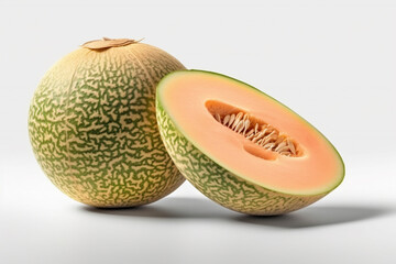 Cantaloupe or Melon isolated on white background. A clipping path is included for easy editing.
