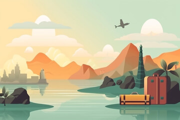 Abstract travel and vacation concept illustration background. Generative AI