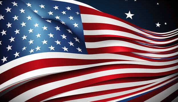 Patriotic background with a waving American flag. 
