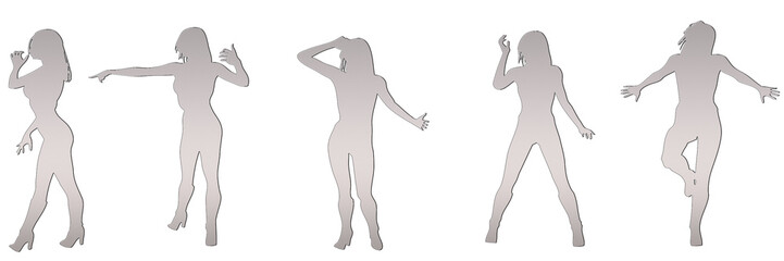 set of female silhouette isolated on white background, 2d illustration