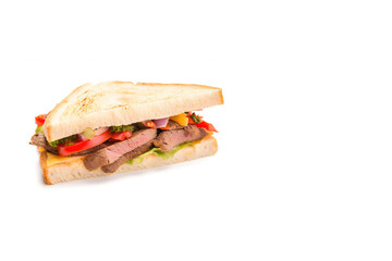 Delicious sandwich isolated on white background with copy space. Created with Generative AI Technology