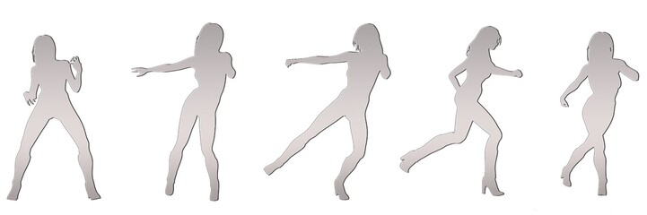 set of female silhouette isolated on white background, 2d illustration