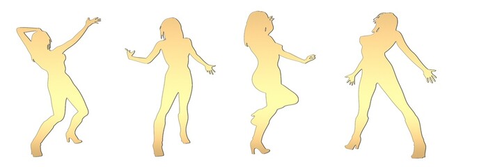 set of female silhouette isolated on white background, 2d illustration