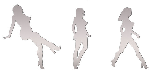set of female silhouette isolated on white background, 2d illustration