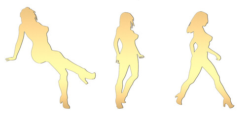 set of female silhouette isolated on white background, 2d illustration