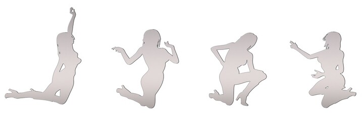 set of female silhouette isolated on white background, 2d illustration