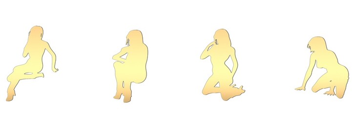 set of female silhouette isolated on white background, 2d illustration