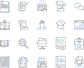 distance learning outline icons collection. Distance, Learning, Online, Education, Virtual, Course, Program vector and illustration concept set. Class, Web-based, eLearning linear signs