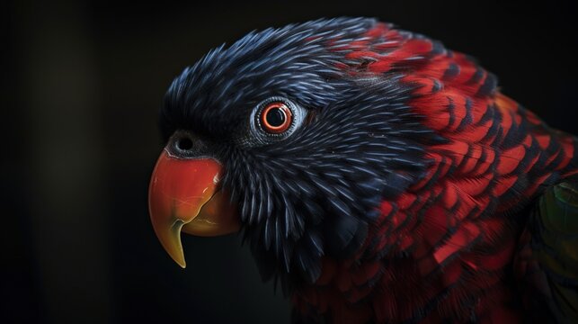 Close up Dusky lories with red and black feather. Generative AI