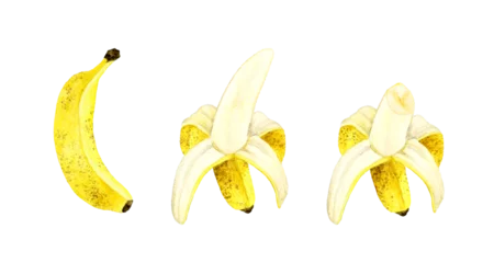 Foto auf Leinwand シュガースポットの入った黄色いバナナの皮を剥く　フルーツの手描き水彩イラスト素材 © 一色いっさ