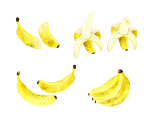 Foto auf Leinwand シュガースポットが入った黄色いバナナのセット　フルーツの手描き水彩イラスト素材集 © 一色いっさ