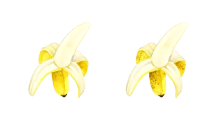 Foto auf Leinwand 熟れる前と熟れた後の皮を剥いたバナナ　フルーツの手描き水彩イラスト素材 © 一色いっさ