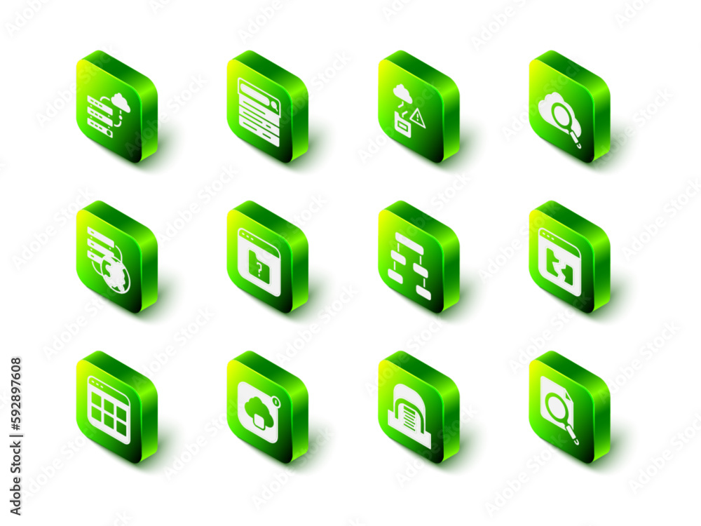 Poster set search engine, cloud technology data transfer, cloud computing, broken file, concept with folder