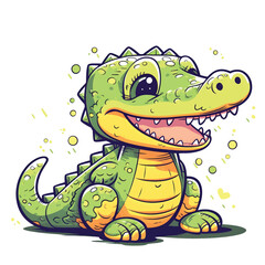 The cute chubby cartoon style green alligator