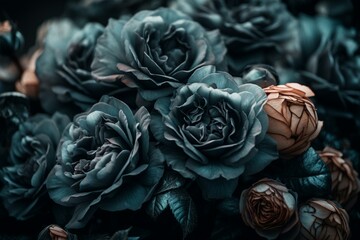 Fototapeta na wymiar Black roses. Abstract floral design in pastel colors for prints, postcards or wallpaper. AI. Generative AI