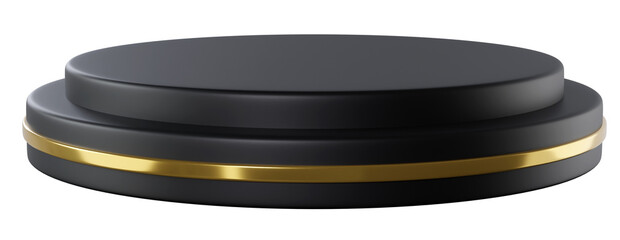 Black Gold cylinder podium product display, 3d rendering