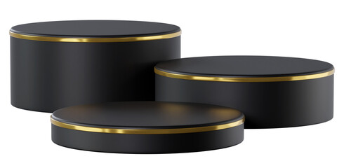 Black Gold cylinder podium product display, 3d rendering