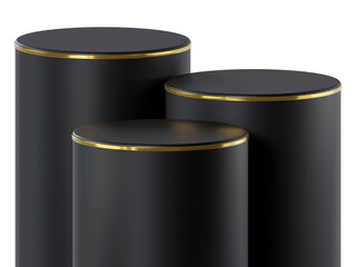 Black Gold cylinder podium product display, 3d rendering