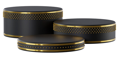 Black Gold cylinder podium product display, 3d rendering