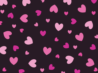 Pink hearts pattern decorative vector background isolated on horizontal landscape dark wallpaper template. Vector backdrop for social media or website post cover, paper or scarf textile prints, poster