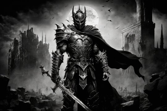 Demon knight in heavy armor, he is an armageddon knight with darkness in his heart, generative ai