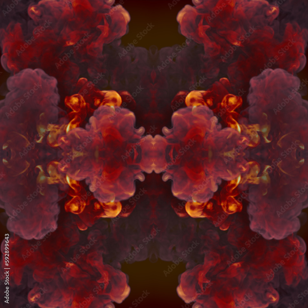 Aufkleber close up psychedelic chemical explosion on dark background. modern 3d rendering template. digital il