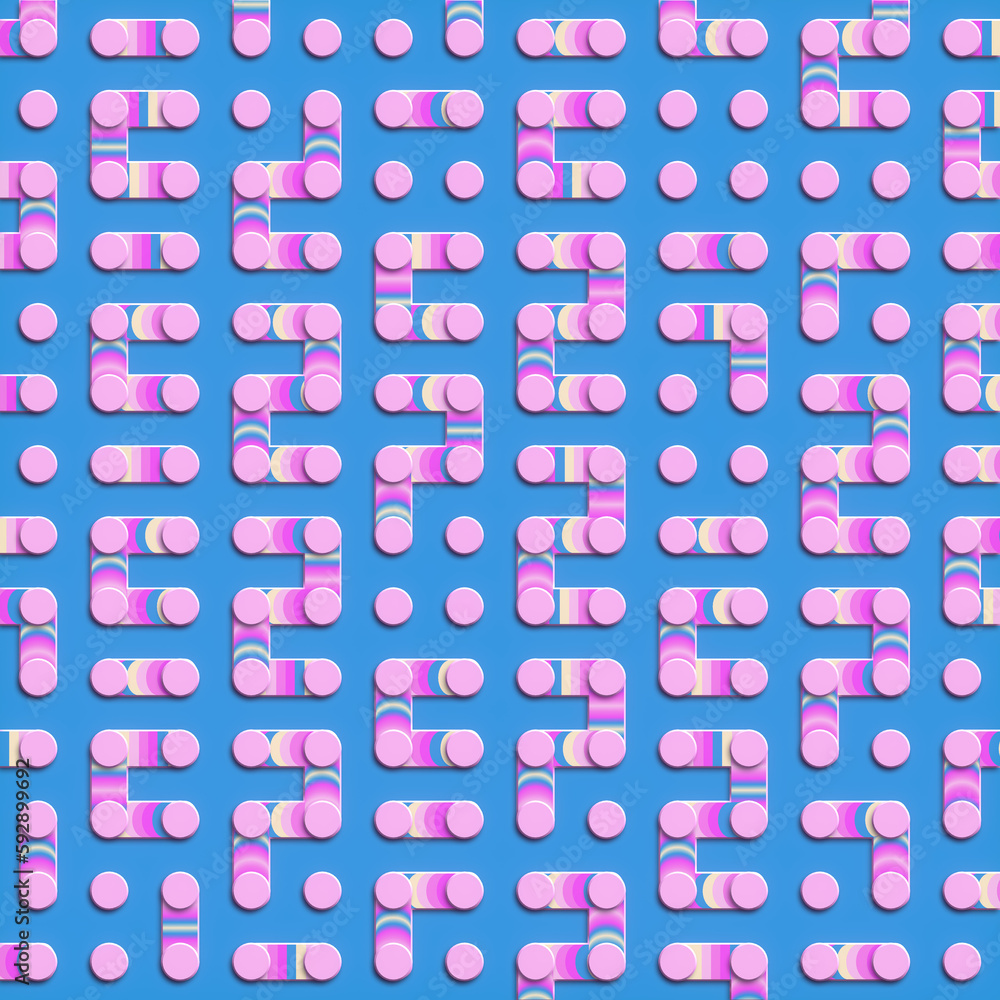 Poster abstract cartoon maze with rainbow neon gradient. 3d rendering digital illustration
