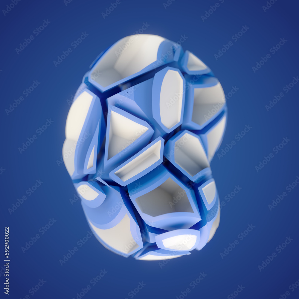 Aufkleber abstract digital illustration of a white crystal figure with a blue crack pattern on a blue backgrou