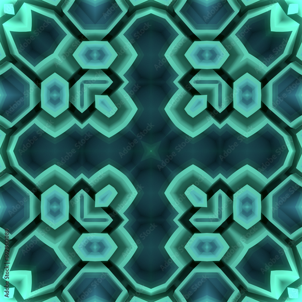 Aufkleber Digital illustration of a green crystal three-dimensional pattern. Digital background. 3d rendering