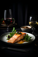 Fresh healthy and delicious salmon dish, Generative AI