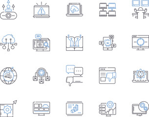 Digital analytics outline icons collection. Digital, Analytics, Data, Tracking, Conversion, Online, Metrics vector and illustration concept set. Analysis, Insight, Business linear signs