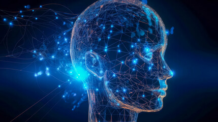 Representation of artificial intelligence, quantum mind, line head illustration, conceptual illustration, generative ia