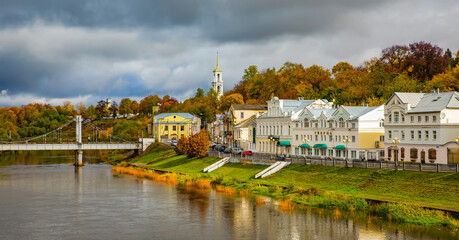 Historical small Torzhok town skyline, Russian provincial  landscape