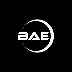 BAE letter logo design with black background in illustrator, cube logo, vector logo, modern alphabet font overlap style. calligraphy designs for logo, Poster, Invitation, etc.