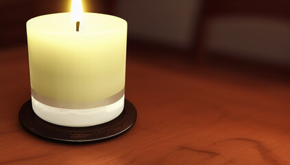 Fototapeta na wymiar Tea candle on the table in a romantic setting. One burning romantic candle. International Candlelight Day. Generated AI.