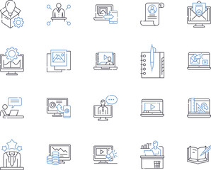 Workflow and career outline icons collection. career, workflow, jobs, skills, success, progression, pathways vector and illustration concept set. dreams, challenges, growth linear signs