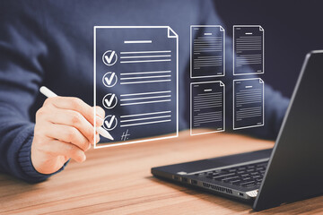 Business online contract signing concept. Online business contract electronic signature, electronic signing (e-signing), digital document management, paperless office.