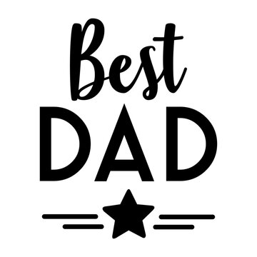 Día del Padre. Logo con letras palabra best dad en texto manuscrito con silueta de estrella con líneas
