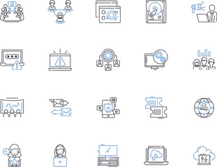 Digital customer experience outline icons collection. digital, customer experience, website, mobile app, user interface, user experience, design vector and illustration concept set. content, search