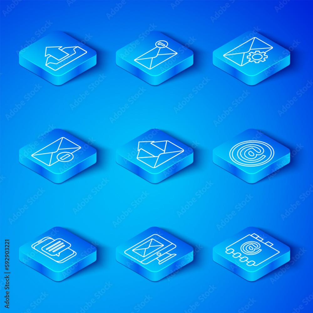 Poster set line chat messages notification on phone, outgoing mail, monitor and envelope, mail e-mail, enve