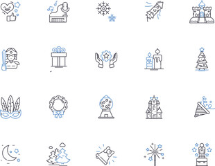 Holidays outline icons collection. Vacation, Festive, Trip, Celebration, Fete, Break, Holiday vector and illustration concept set. Convivial, Joyous, Gaiety linear signs