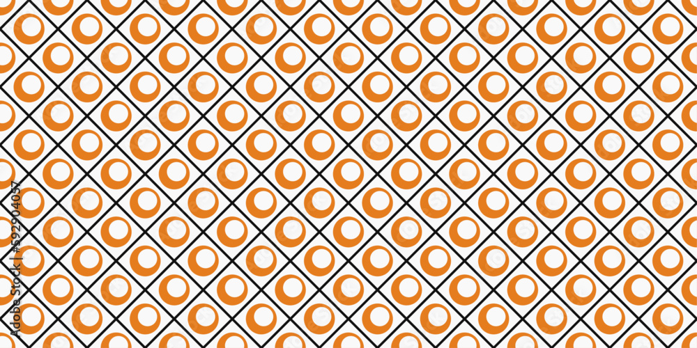Aufkleber Grid of orange circles. Diagonal grid, seamless repeat pattern. Grid of identical cells with circles. For print and surface decoration.