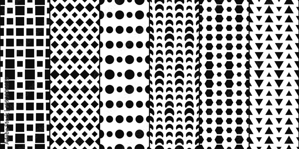 Aufkleber set of six simple azure patterns. set of triangles, circles, rhombuses, squares, hexagons. vector pr
