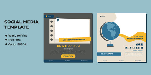 School admission square banner. Suitable for educational banner and social media post template