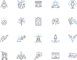 Success outline icons collection. Achievement, Fulfillment, Accomplishment, Victory, Triumph, Excellence, Outcome vector and illustration concept set. Reward, Advancement, Prosperity linear signs
