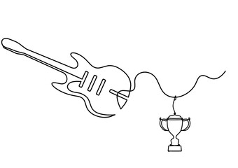 Abstract guitar with trophy as continuous lines drawing on white background